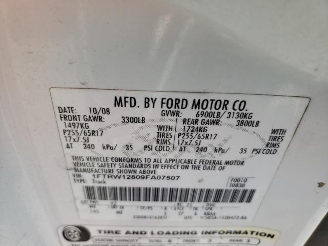 1FTRW12809FA07507 - 2009 FORD F150 SUPERCREW WHITE photo 12