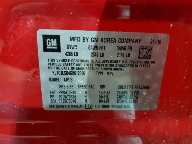 KL7CJLSB4GB612806 - 2016 CHEVROLET TRAX 1LT RED photo 14