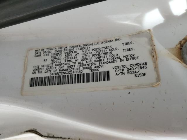 5TEWN72N62Z143650 - 2002 TOYOTA TACOMA XTRACAB BLACK photo 12