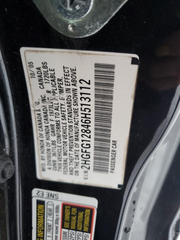 2HGFG12846H513112 - 2006 HONDA CIVIC EX BLACK photo 12