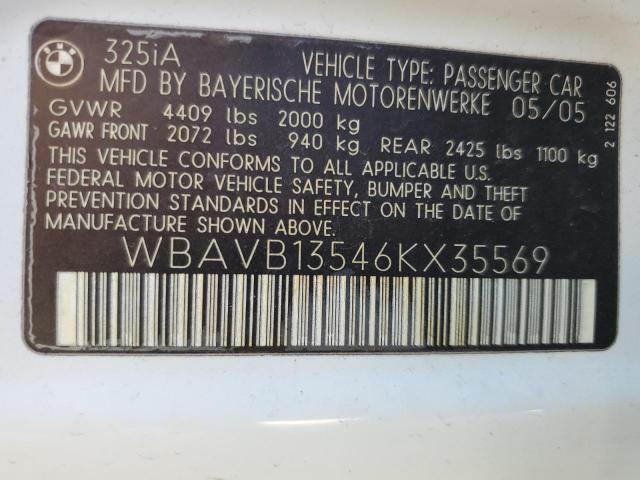 WBAVB13546KX35569 - 2006 BMW 325 I WHITE photo 12