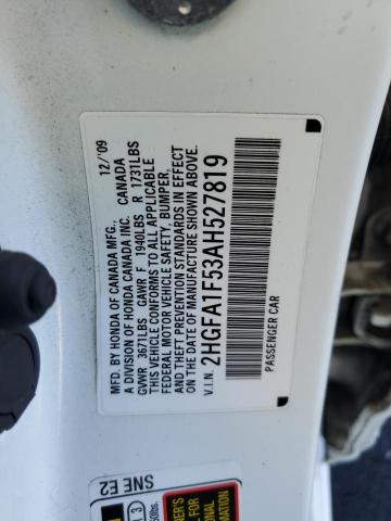 2HGFA1F53AH527819 - 2010 HONDA CIVIC LX WHITE photo 12
