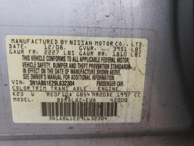 3N1AB61E29L632304 - 2009 NISSAN SENTRA 2.0 SILVER photo 12