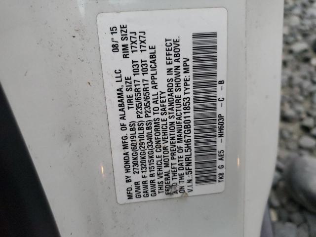 5FNRL5H67GB011853 - 2016 HONDA ODYSSEY EXL WHITE photo 13