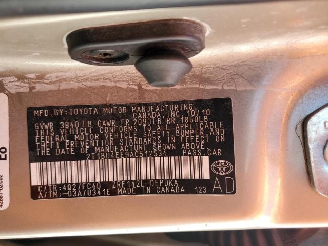 2T1BU4EE9AC512534 - 2010 TOYOTA COROLLA BASE Bej fotoğraf 13