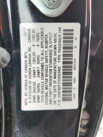 2HGFB2F51CH323400 - 2012 HONDA CIVIC LX BLACK photo 12