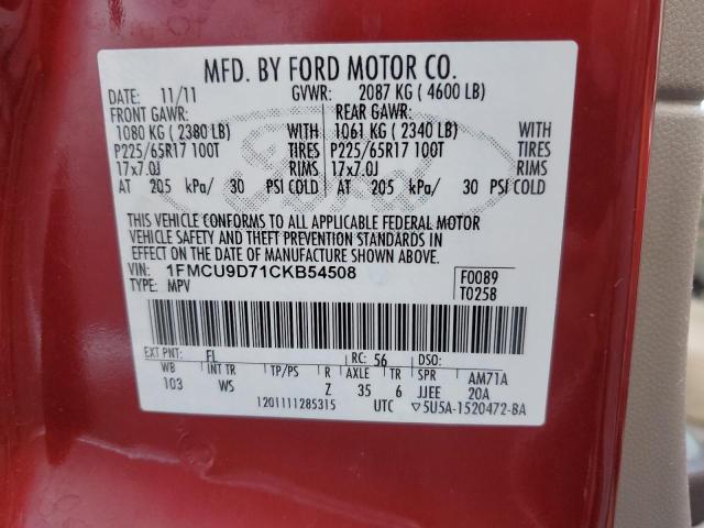 1FMCU9D71CKB54508 - 2012 FORD ESCAPE XLT RED photo 13