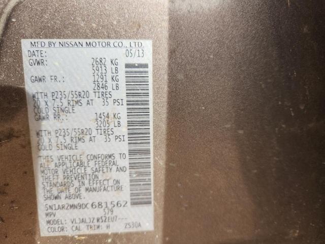 5N1AR2MN9DC681562 - 2013 NISSAN PATHFINDER S ყავისფერი ფოტო 12