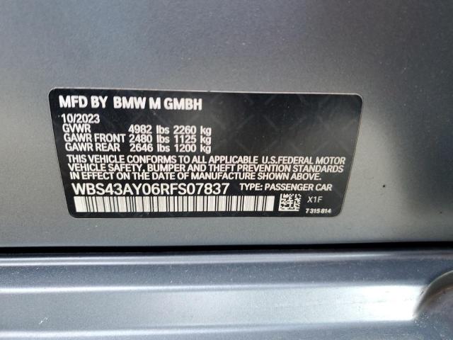WBS43AY06RFS07837 - 2024 BMW M3 COMPETITION GRAY photo 12