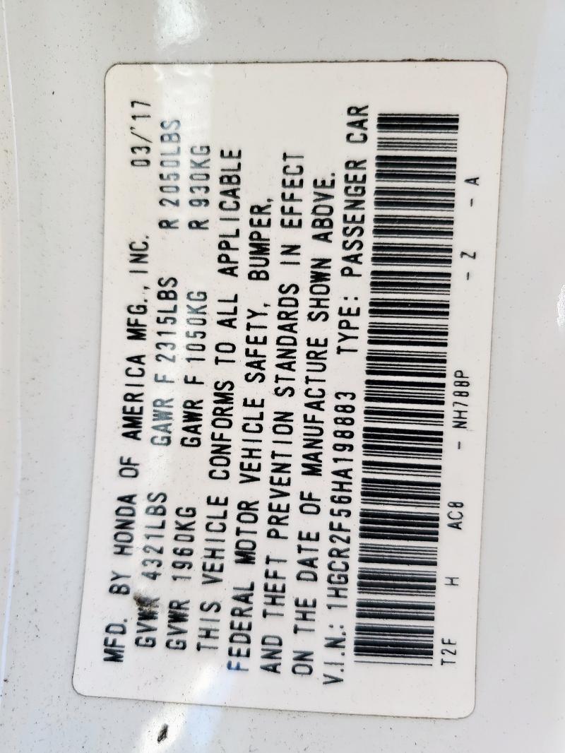 1HGCR2F56HA198883 - 2017 HONDA ACCORD SPORT Սպիտակ լուսանկար 14