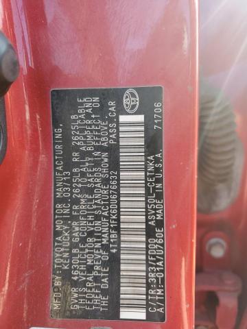 4T1BF1FK6DU676632 - 2013 TOYOTA CAMRY L Qırmızı foto 12