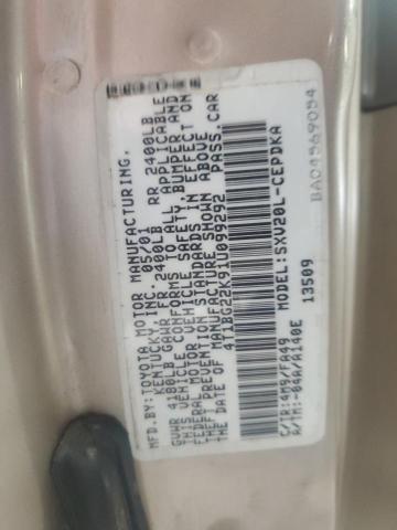 4T1BG22K91U099292 - 2001 TOYOTA CAMRY CE TAN photo 12