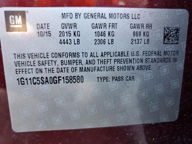 1G11C5SA0GF158580 - 2016 CHEVROLET MALIBU LIM LT Марун фото 13