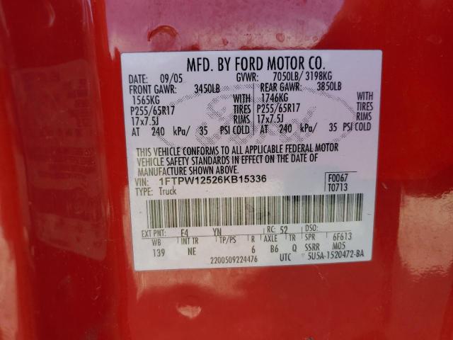 1FTPW12526KB15336 - 2006 FORD F150 SUPERCREW RED photo 12