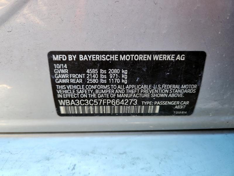 WBA3C3C57FP664273 - 2015 BMW 320 I XDRIVE SILVER photo 12