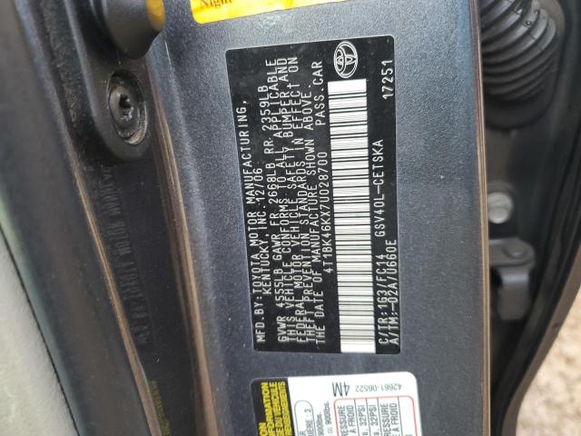 4T1BK46KX7U028700 - 2007 TOYOTA CAMRY LE CHARCOAL photo 13