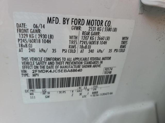 2FMDK4JC5EBA88640 - 2014 FORD EDGE SEL WHITE photo 12