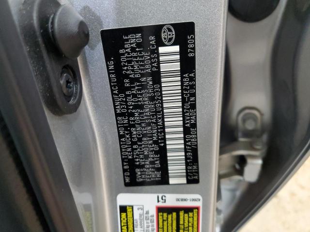 4T1C11AKXLU952030 - 2020 TOYOTA CAMRY LE SILVER photo 12