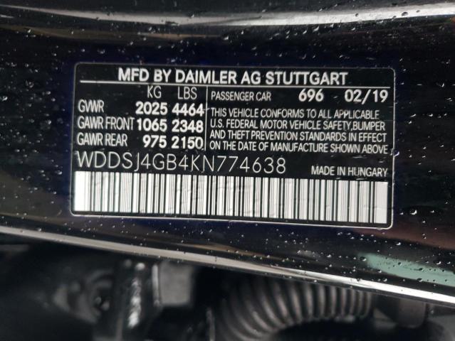 WDDSJ4GB4KN774638 - 2019 MERCEDES-BENZ CLA 250 4MATIC BLACK photo 12