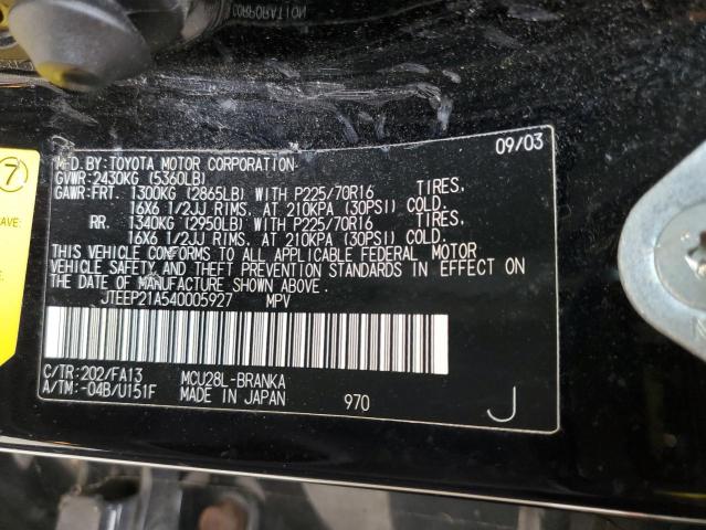 JTEEP21A540005927 - 2004 TOYOTA HIGHLANDER BLACK photo 14