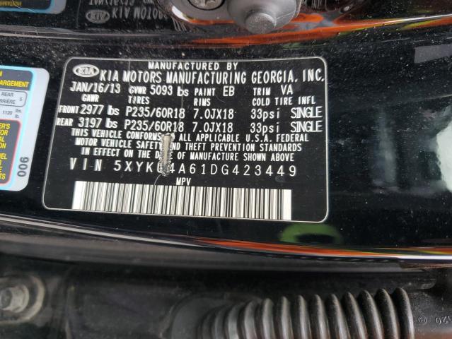 5XYKU4A61DG423449 - 2013 KIA SORENTO EX შავი ფოტო 13