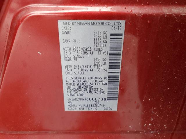 5N1AR2MN7FC666738 - 2015 NISSAN PATHFINDER S ბურგუნდია ფოტო 13