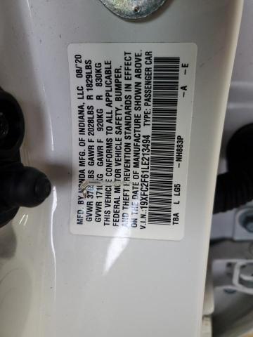 19XFC2F61LE213494 - 2020 HONDA CIVIC LX WHITE photo 13