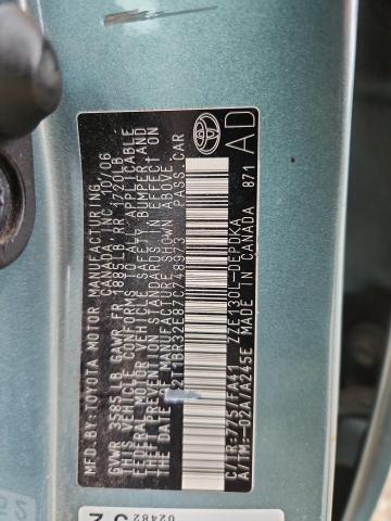 2T1BR32E87C748973 - 2007 TOYOTA COROLLA CE TEAL photo 12