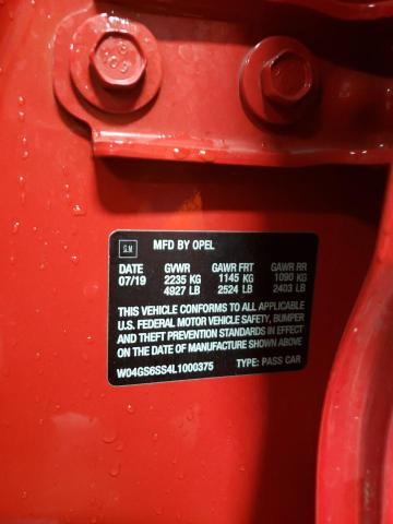 W04GS6SS4L1000375 - 2020 BUICK REGAL GS RED photo 12