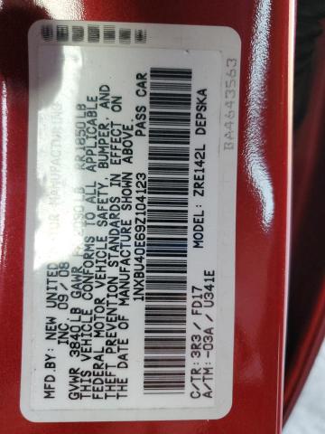 1NXBU40E69Z104123 - 2009 TOYOTA COROLLA BASE Rouge photo 12