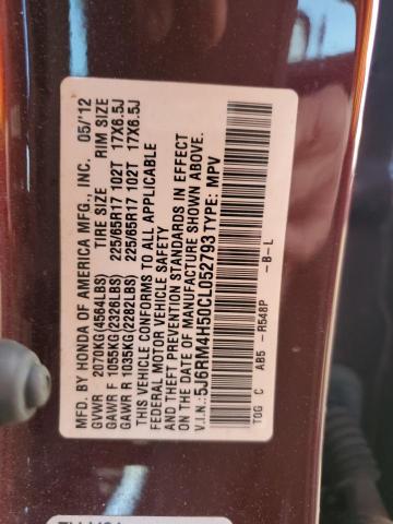 5J6RM4H50CL052793 - 2012 HONDA CR-V EX BURGUNDY photo 13