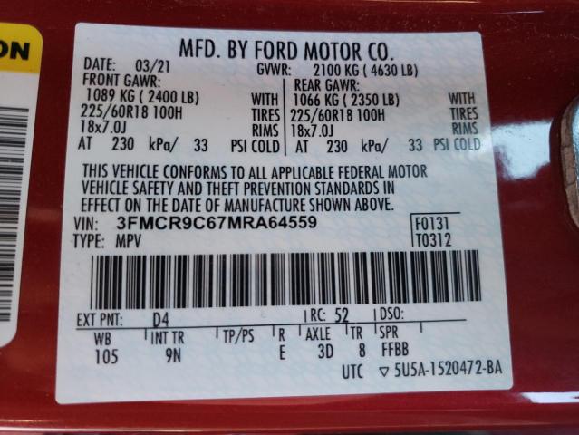 3FMCR9C67MRA64559 - 2021 FORD BRONCO SPO OUTER BANKS RED photo 13