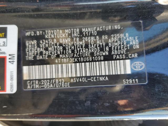 4T1BF3EK1BU681098 - 2011 TOYOTA CAMRY BASE BLACK photo 12