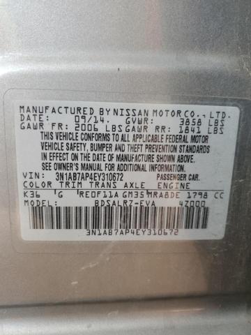 3N1AB7AP4EY310672 - 2014 NISSAN SENTRA S 灰色 照片 12