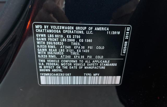 1V2MR2CA4KC521357 - 2019 VOLKSWAGEN ATLAS SEL BLUE photo 10