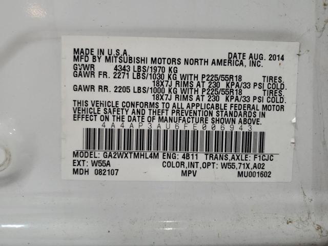 4A4AP3AU6FE006943 - 2015 MITSUBISHI OUTLANDER ES WHITE photo 13