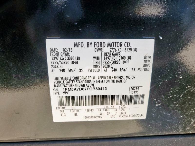 1FM5K7D87FGB89413 - 2015 FORD EXPLORER XLT 黑色 照片 13