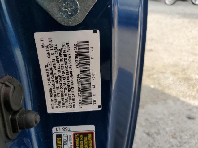 2HGFG3B8XCH502946 - 2012 HONDA CIVIC EX BLUE photo 12