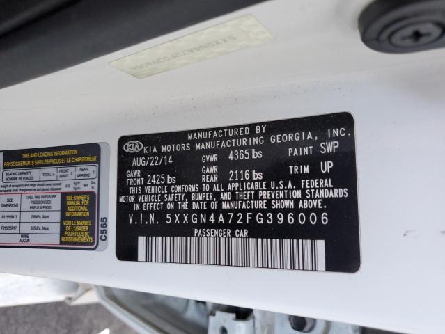 5XXGN4A72FG396006 - 2015 KIA OPTIMA EX WHITE photo 12