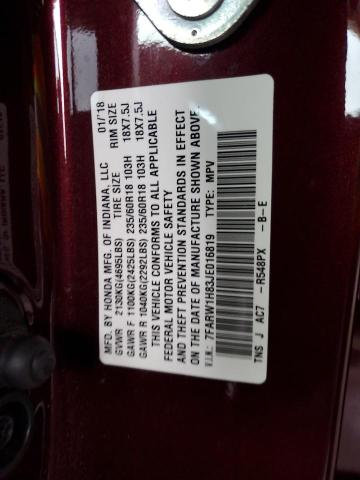 7FARW1H83JE016819 - 2018 HONDA CR-V EXL BURGUNDY photo 12