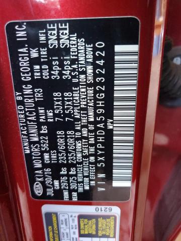 5XYPHDA59HG232420 - 2017 KIA SORENTO EX Tünd qırmızı foto 12