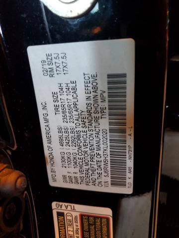 5J6RW5H37KL002020 - 2019 HONDA CR-V LX أسود صورة 13