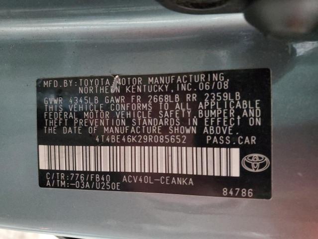 4T4BE46K29R085652 - 2009 TOYOTA CAMRY BASE TEAL photo 12