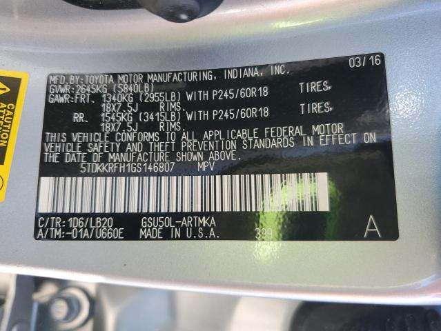 5TDKKRFH1GS146807 - 2016 TOYOTA HIGHLANDER XLE Серебристый фото 13