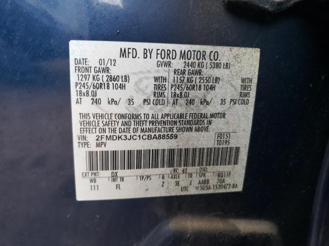 2FMDK3JC1CBA88559 - 2012 FORD EDGE SEL BLUE photo 12