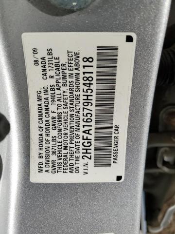 2HGFA16579H548118 - 2009 HONDA CIVIC LX SILVER photo 12