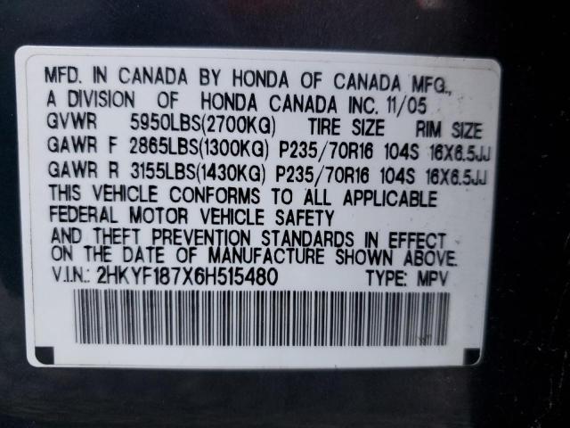 2HKYF187X6H515480 - 2006 HONDA PILOT EX GRAY photo 14