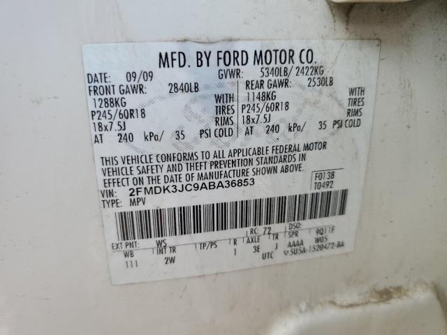 2FMDK3JC9ABA36853 - 2010 FORD EDGE SEL WHITE photo 12