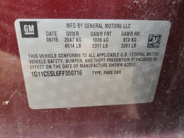 1G11C5SL6FF350716 - 2015 CHEVROLET MALIBU 1LT Tünd qırmızı foto 12