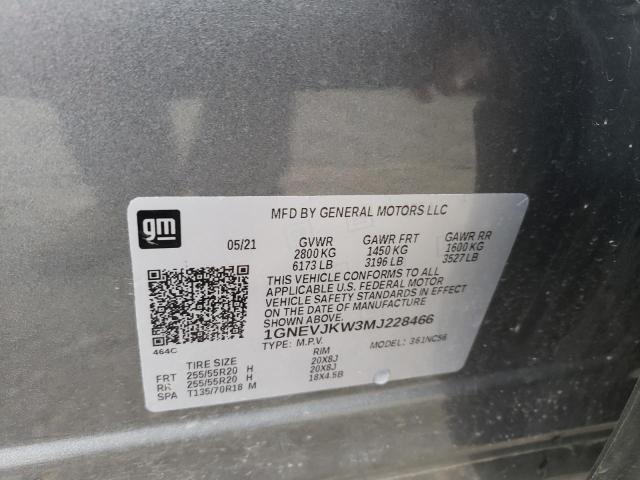 1GNEVJKW3MJ228466 - 2021 CHEVROLET TRAVERSE RS GRAY photo 14